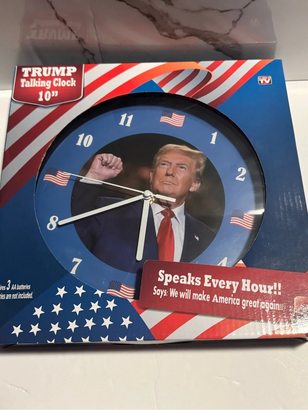 Blue Patriotic Talking Wall Clock with American Flag Accents